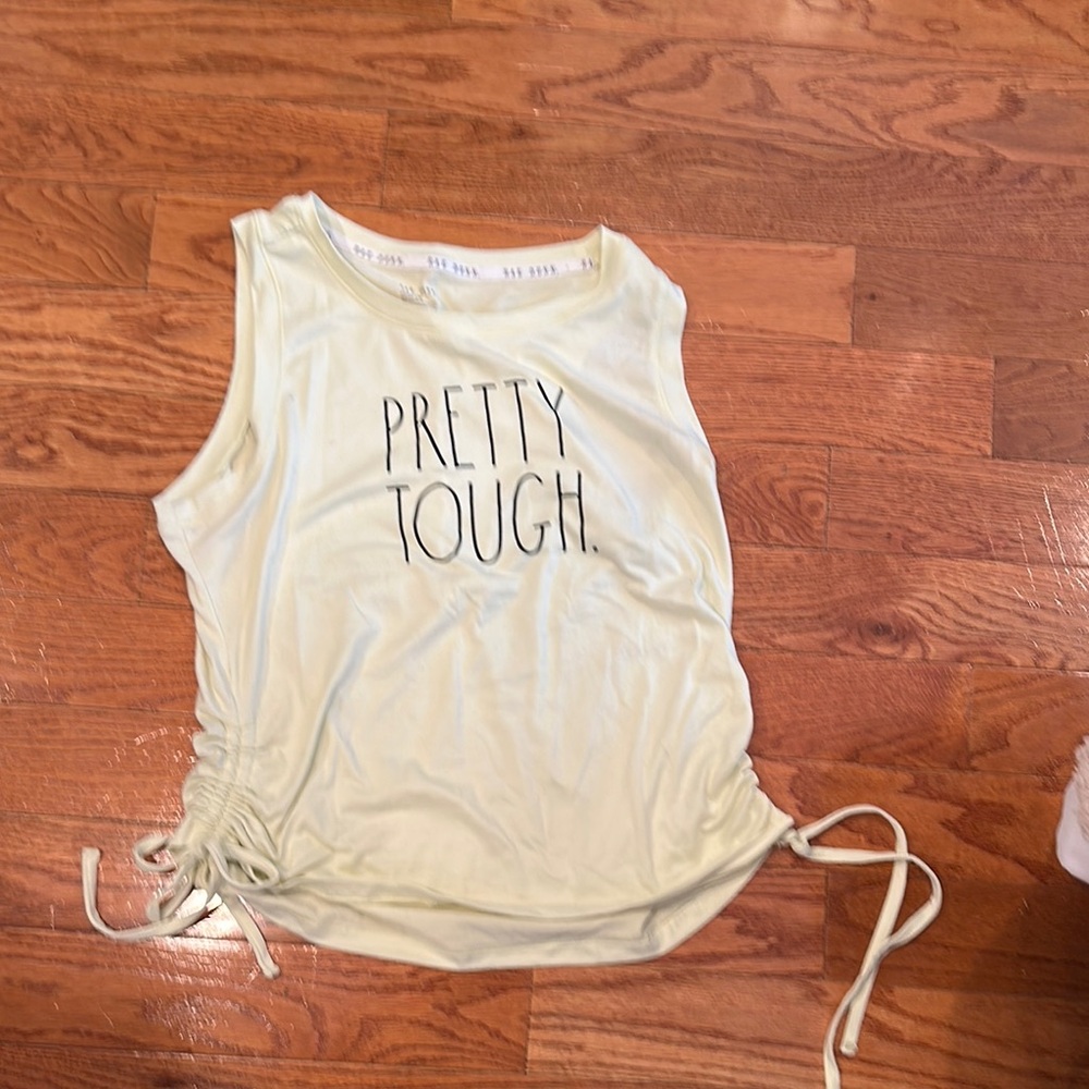 Rae Dunn Cream Cut Out Tie Front Muscle Tee